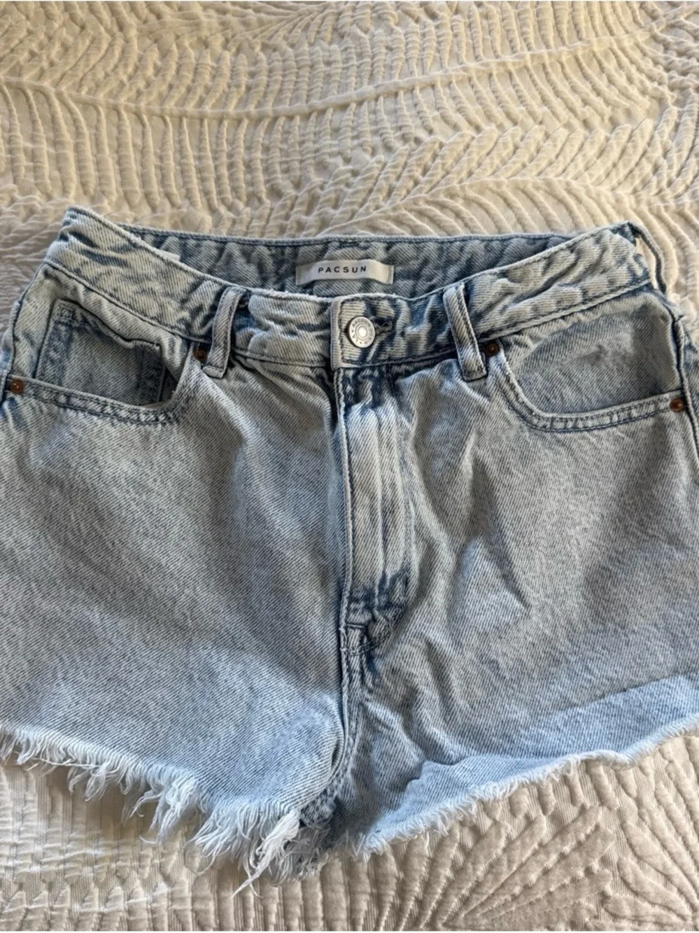 PacSun Light Wash Frayed Hem Denim Shorts